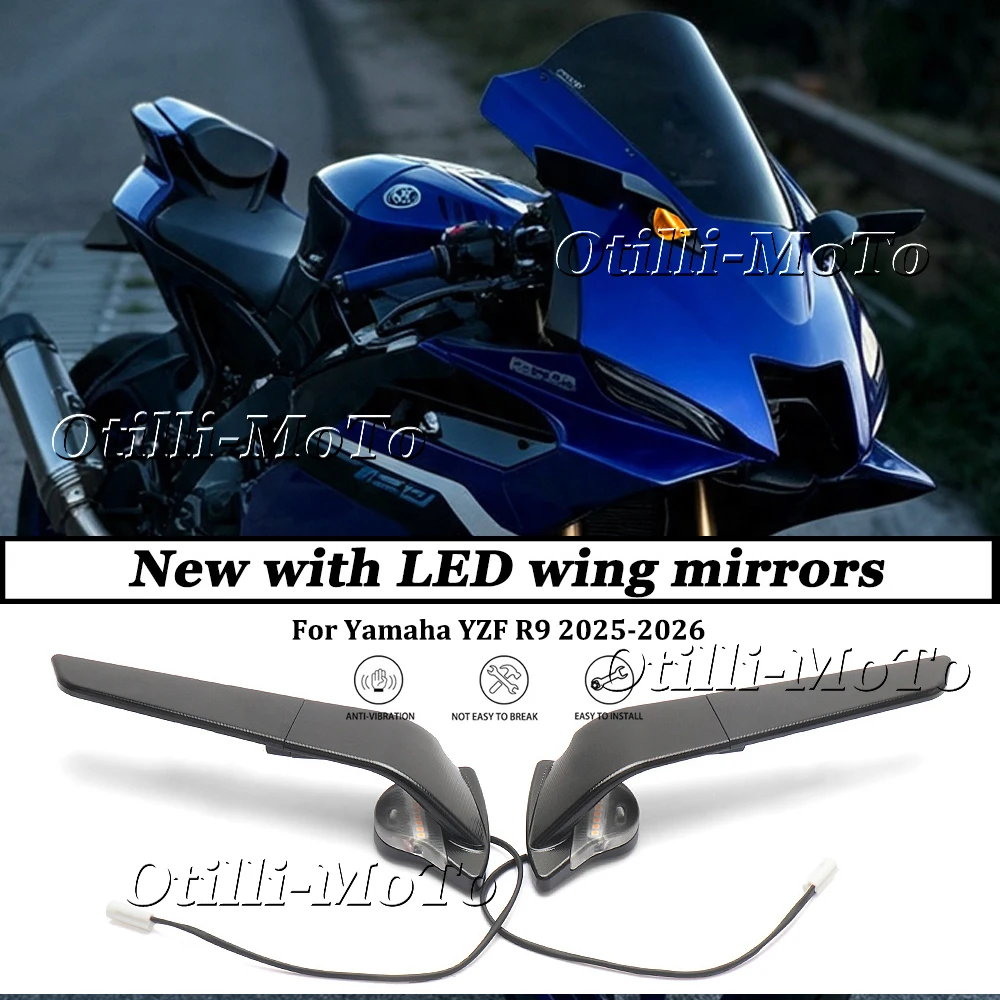 Image of Für Yamaha R9 YZF-09 25-26 Neue Motorrad-Modifikationszubehörteile mit LED-Blinkern, Verstellbaren und Drehbaren Rückspiegeln