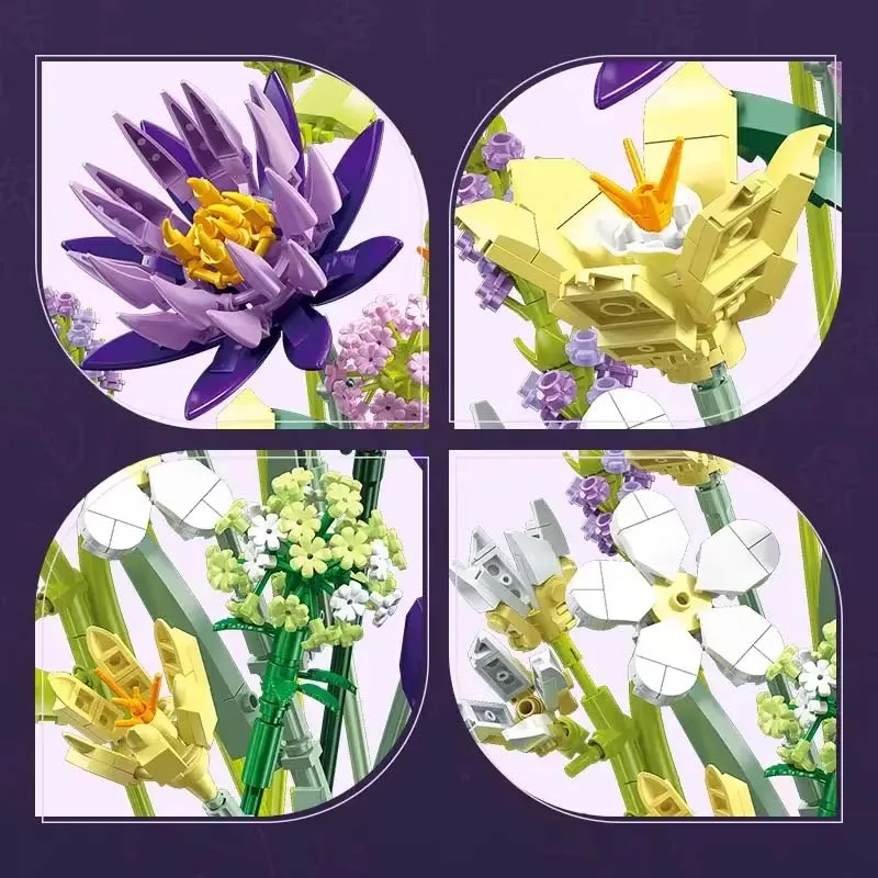 Bouquet de fleurs tropicales, jouets de construction, Mini bloc, Kit de modèles pour plantes, décoration en pot, cadeaux pour petite amie et décorations de vacances, 800 + pièces