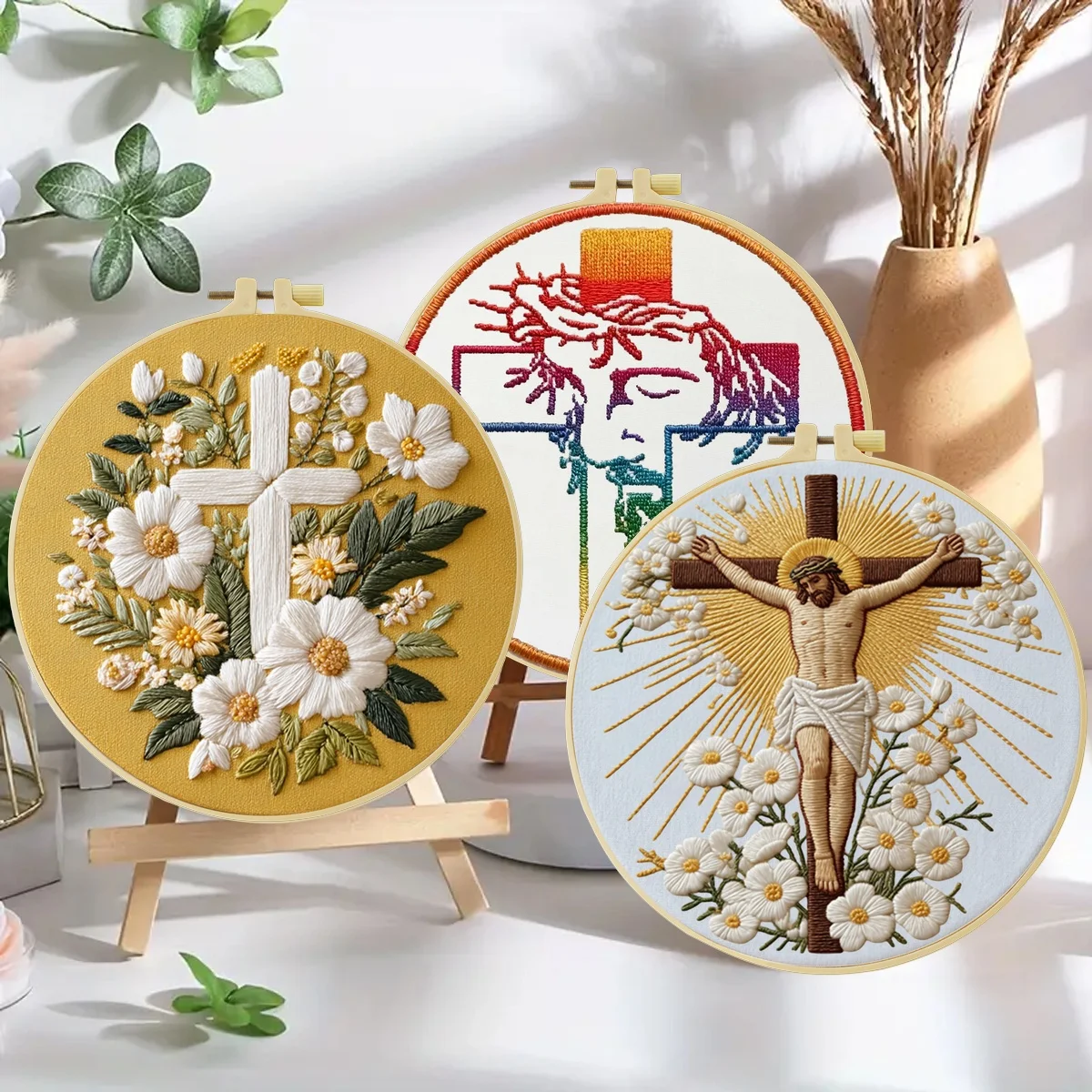 3-teiliges DIY-Stickmaterial-Set für Anfänger, inklusive Nadeln, Fäden, Stick-Starter-Kit, Kreuzstich-Kunst als Geschenk – Detail 3