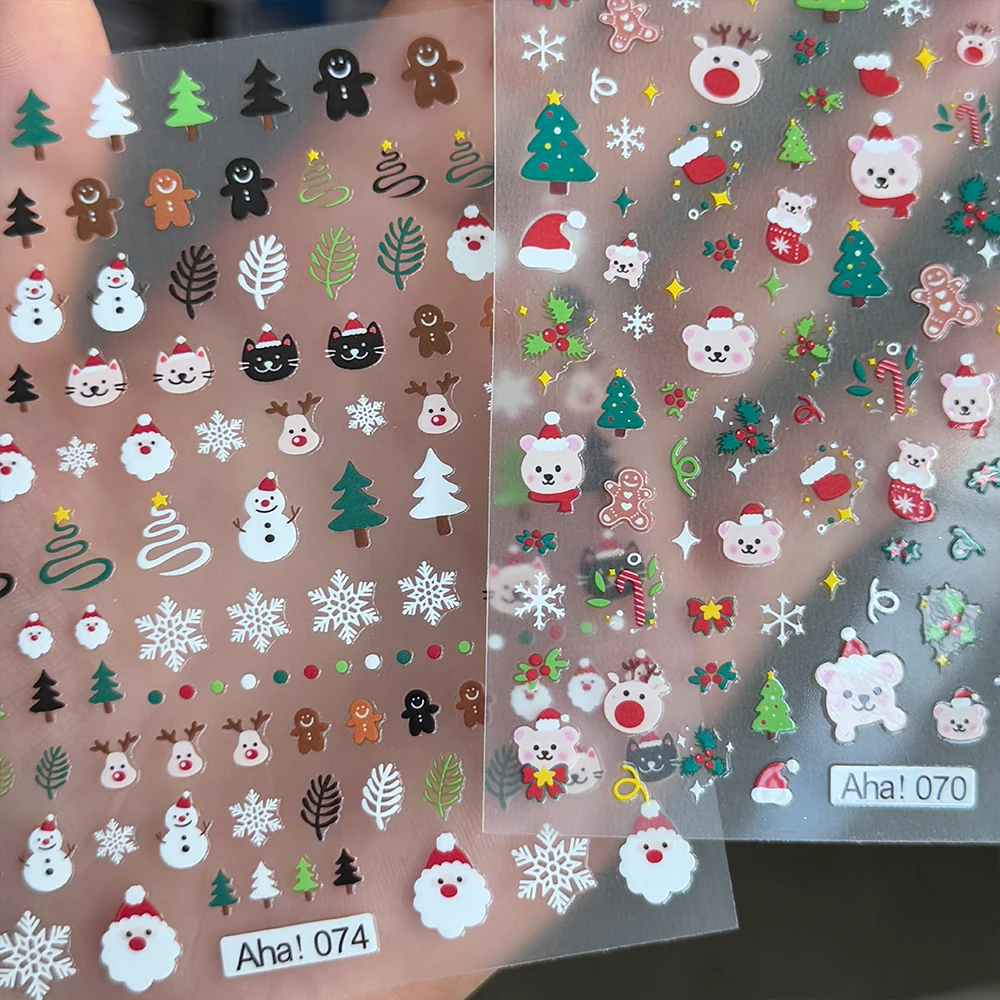 

1pcs 3D Christmas Santa Claus Snowflake Nail Sticker Winter Xmas Cute Cartoon Snowman Bear Elk Nail Decals Christmas Nail Decora