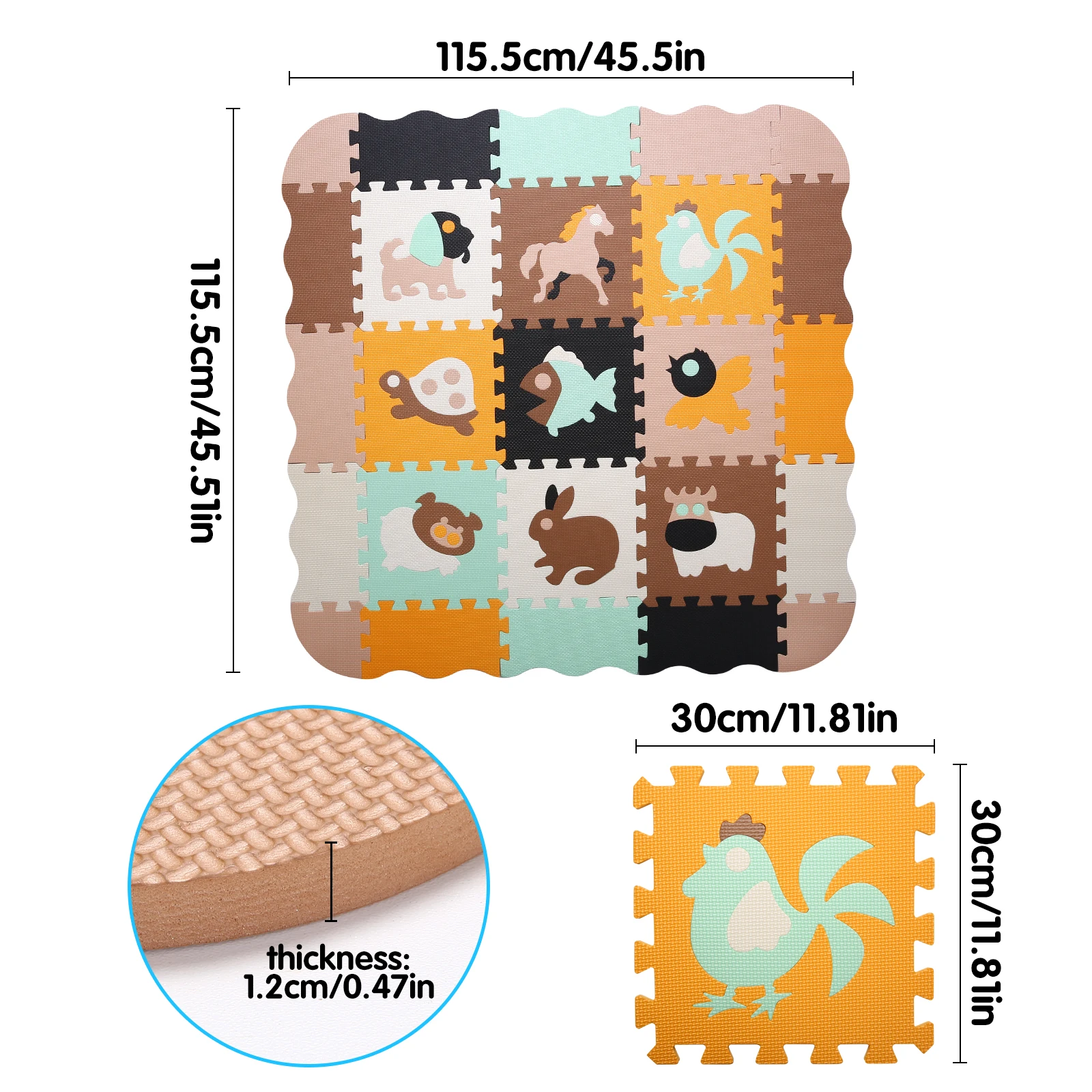 0.4inch 25pcs Foam Play Mat for Baby,EVA Interlocking Floor Mats Multi-colored with PVC Bag For Indoor&Outdoor Perfect for gifts