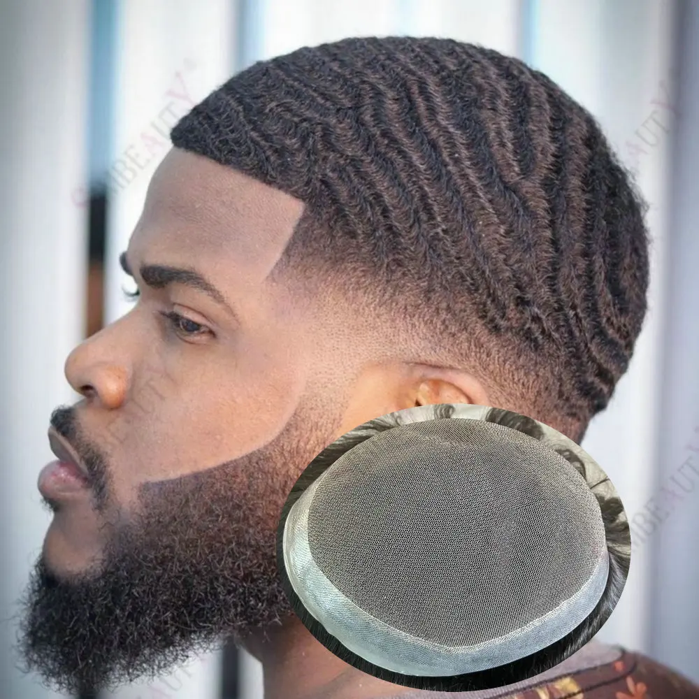 

8 мм 10 мм афро 360 волнистый мужской вьющийся парик дышащий кружевной и искусственный базовый парик человеческие волосы система замены капиллярного протеза