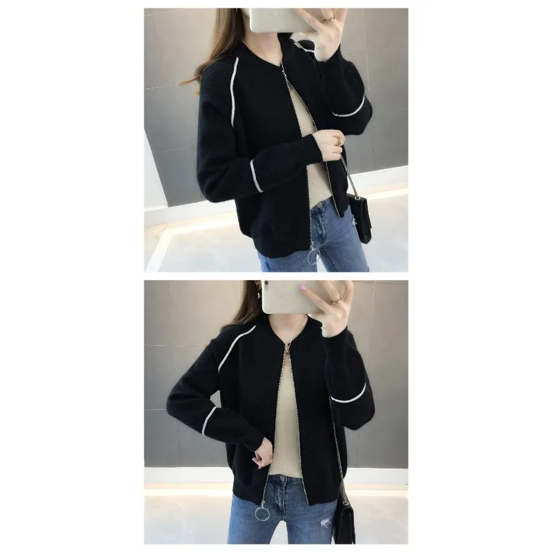 Veste pull pour femmes, vêtements de printemps, Cardigan tricoté ample à fermeture éclair courte avec haut épais