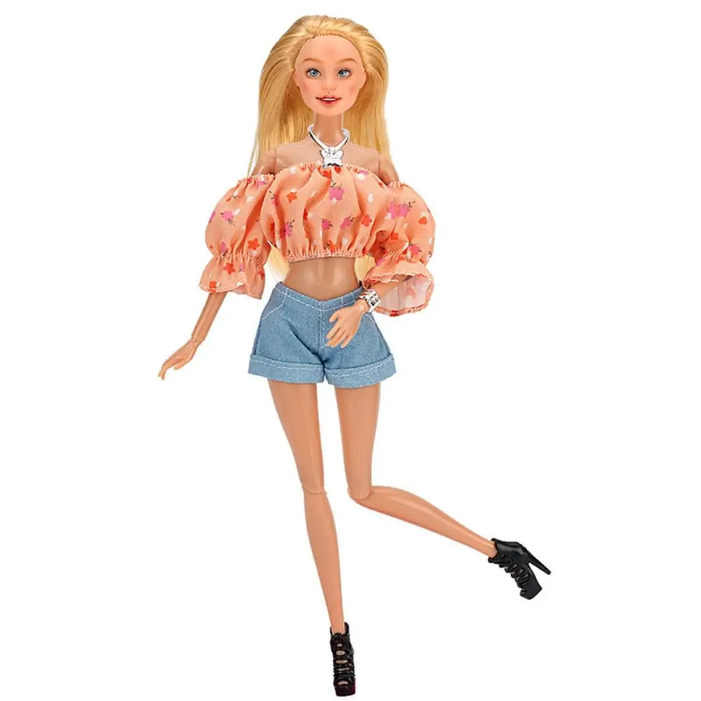 Modisches Blumenhemd mit Schuhen, Reise-Stil, Kleidung, Hemd, DIY-Zubehör, Blasenärmel-Shorts-Set für 1/6 BJD 28–30 cm große Puppen