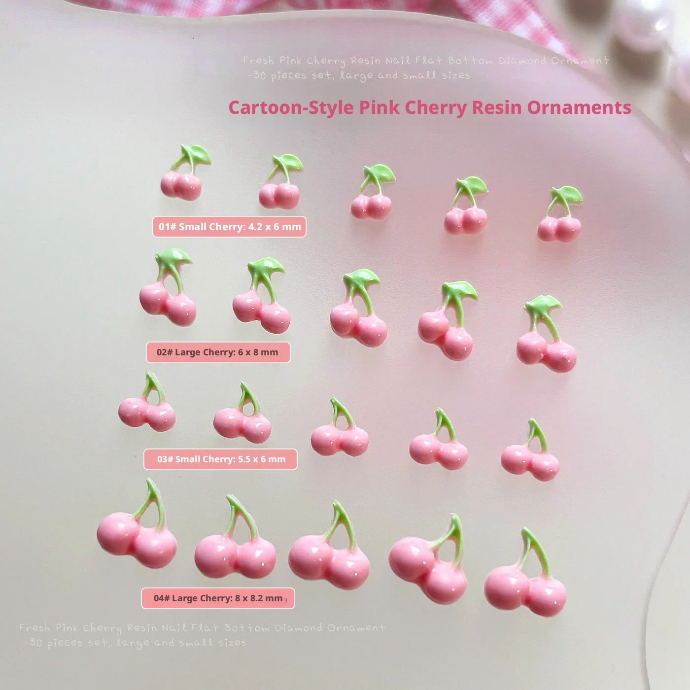 YYM 30pcs Cute Pink Cherry Nail Charms Spring Fruit Cherry Nail Art Decoration Nail Jewelry For DIY Manicure Beauty Supplies