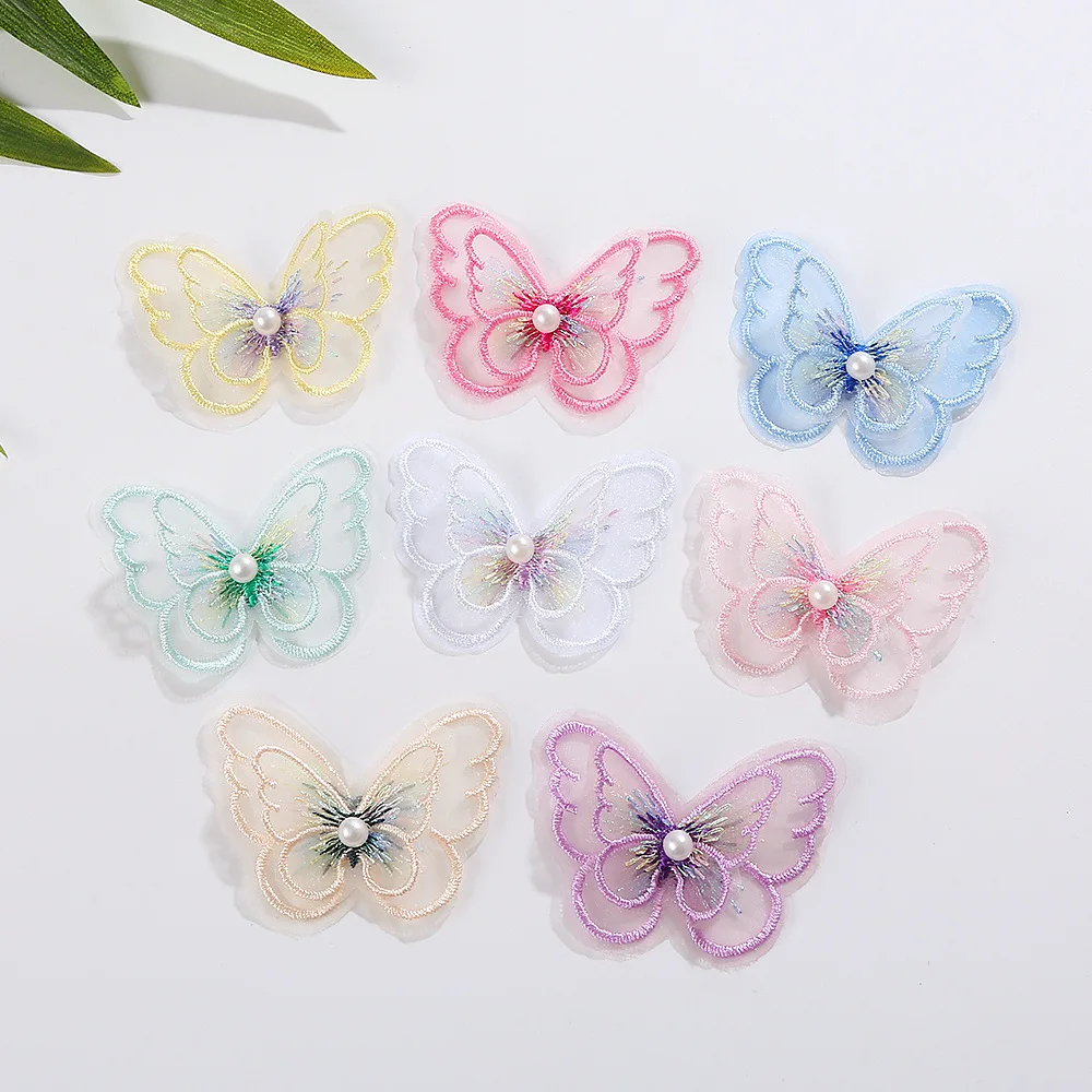 15PCS Double layer colourful embroidery mesh lace butterfly women's jacket bag applique butterfly accessories handmade accessori