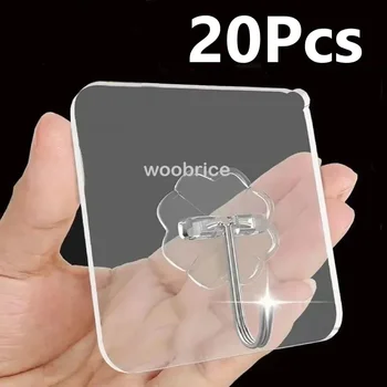 Transparent Strong Self-adhesive Wall Hook Coat Key Rack Holder Hanging Towel Holder Hooks Organizer Bathroom Accessories 1