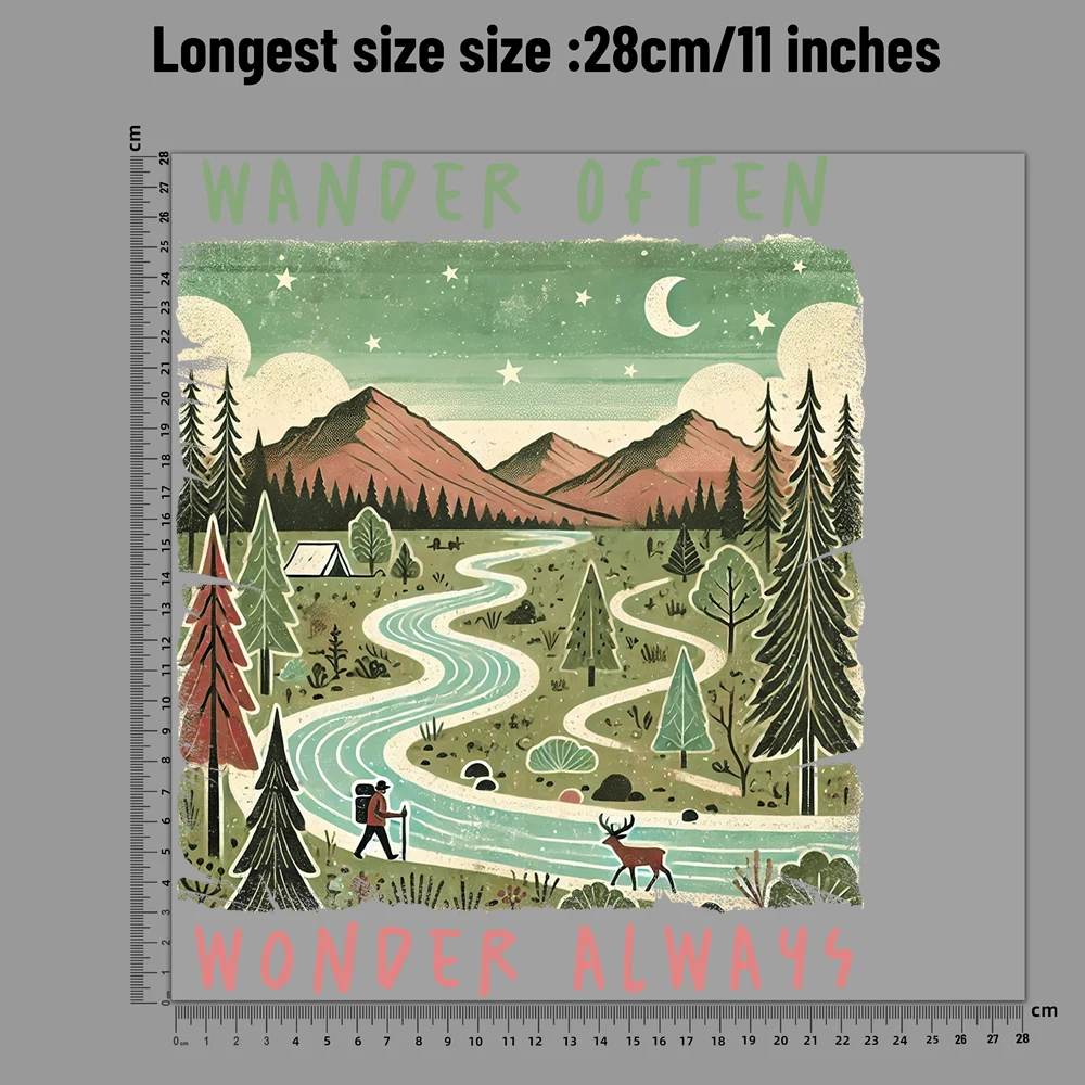 Wander Often Wonder Always Wild Camping Heat Transfer Sticker For Clothes DIY A-Level Washable Shirt Iron-on Thermal Decal