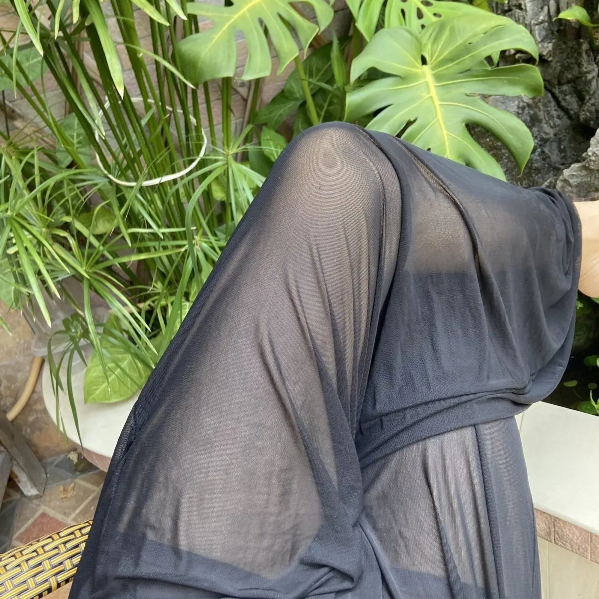 

Glossy see through mesh women trousers Men loose sleeping plus size pants