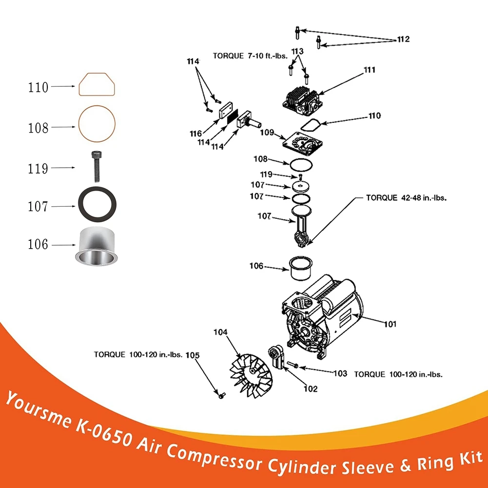 Air Compressor Cylinder Sleeve & Ring Kit Replaces Craftsman K-0650