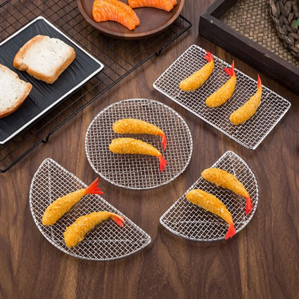 Stainless Steel Tempura Frying Net Japanese Style Durable Oil Draining Rack Semi -circular/Round Drying Net Air Fryer