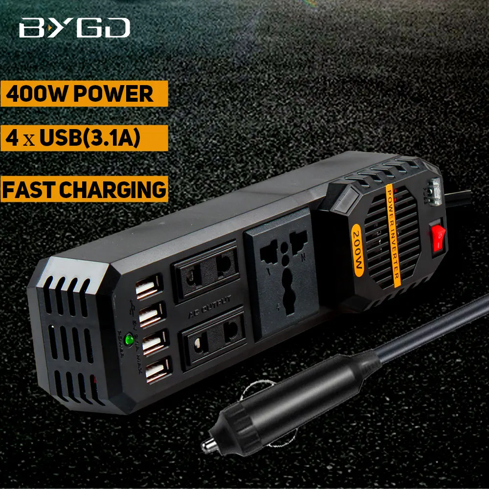 BYGD 400W Power Inverter 12v to 220 Current Inverter 5V 3.1A 4 USB 3 Universal Socket Adapter 220 to 12V Car power inverter