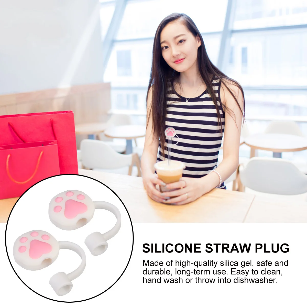

2 шт. силиконовые заглушки для трубочек, милый дизайн, для трубочек 6-8 мм, пылезащитные, герметичные, для использования на улице, дизайн «Белая кошачья лапка»