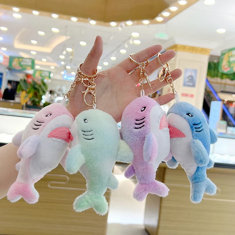 Rainbow Shark Pendant Soft Plush Toy Cute Colorful Deep Sea Dreamy Creatures Pretty Bag Cool Decorate Keychain Birthday Gift