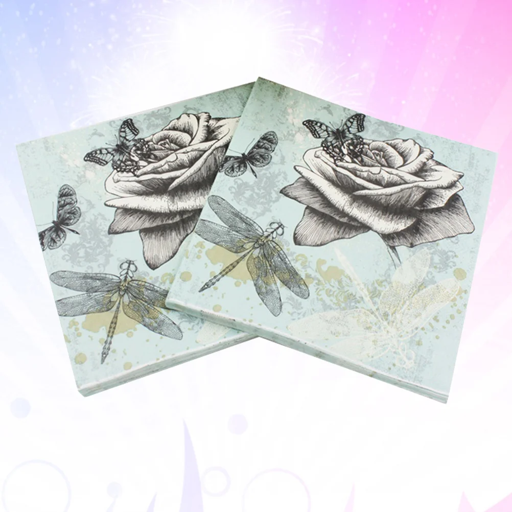 20PCS Color Printed Napkin Dragonfly Creative Paper Towel Facial Tissue Colorful Printing Napkin Flower Napkin for Party Gatheri