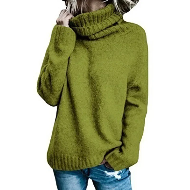 2023 Otoño e Invierno suéter de mujer Casual de punto Top de manga larga cuello redondo alto suéter de Color sólido ropa de mujer