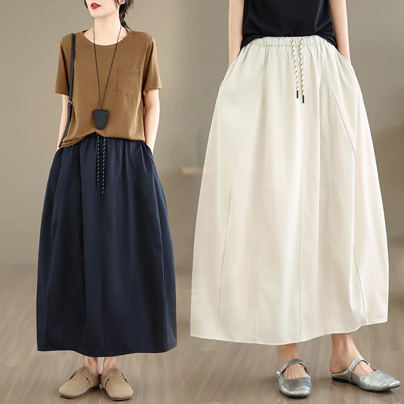 

Новая женская юбка А-силуэта больших размеров с эластичным поясом и завязками, скрывающая бедра, цветная, на резинке