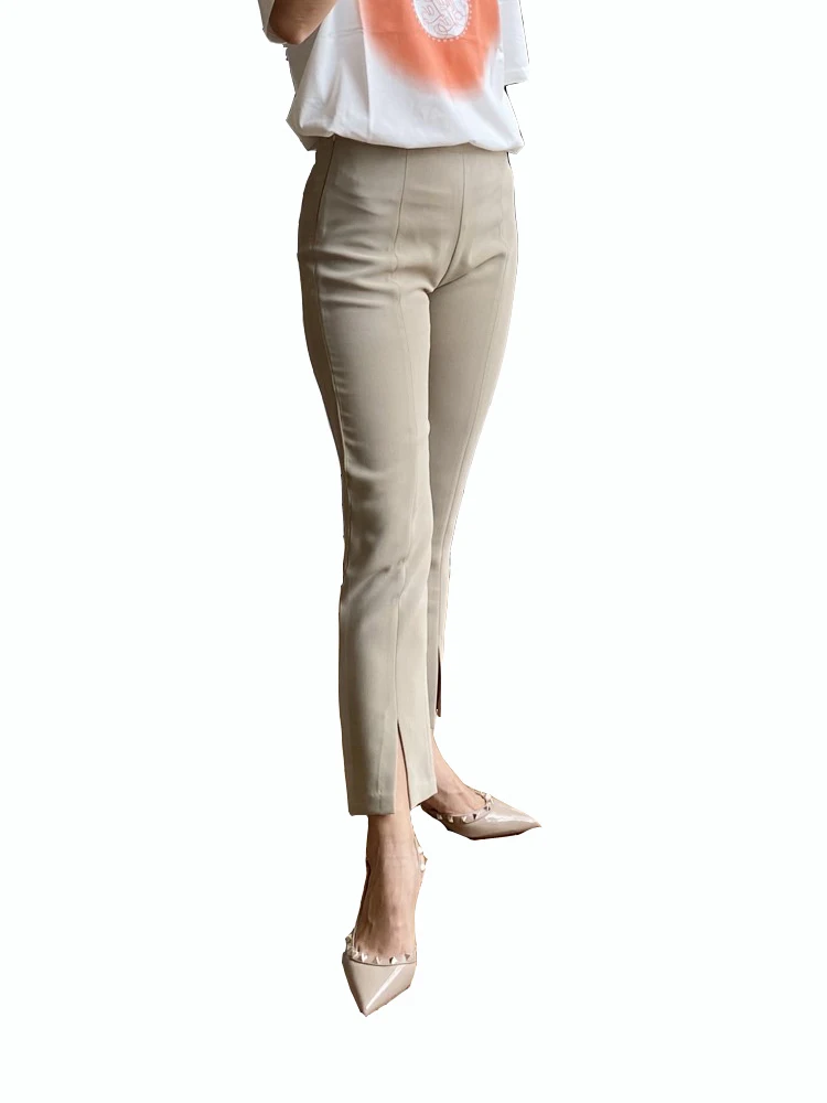 

Korean Style Fashion Lady Trousers 2024 New Commuter Blended Slit Thin Design Casual Suit Ankle-Length Women Pants