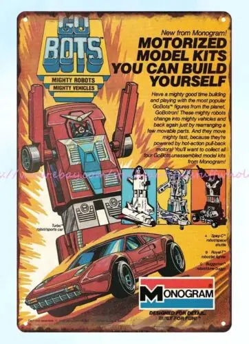 1984 comic ad GoBots Model Kits Mighty robots vehicles toy metal tin sign