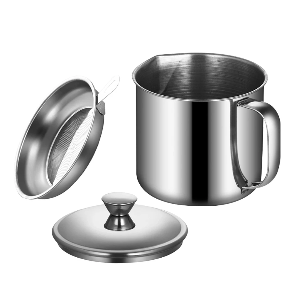

Stainless Steel Filter Cup Grease Strainer Oil Separator Kitchen Tool Soup Oil Holder Storage Container Liquid Seasoning Pot