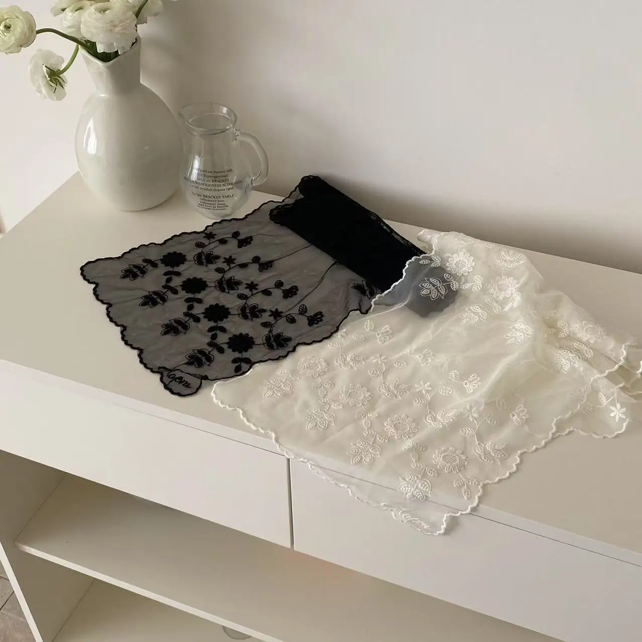 봄과 여름 얇은 수 놓은 꽃 레이스 스 트리머 실크 스카프 여성의 긴 장식 기질 우아한 어깨