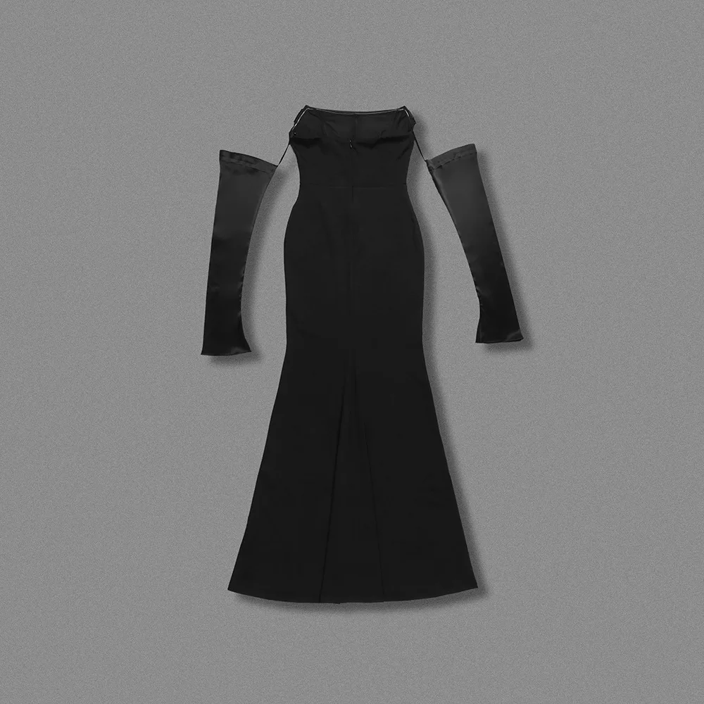 Nero sexy senza spalline con guanti Abiti da sera 2025 Autunno a vita alta Abito da festa Moda Celebrity Club Abiti da ballo