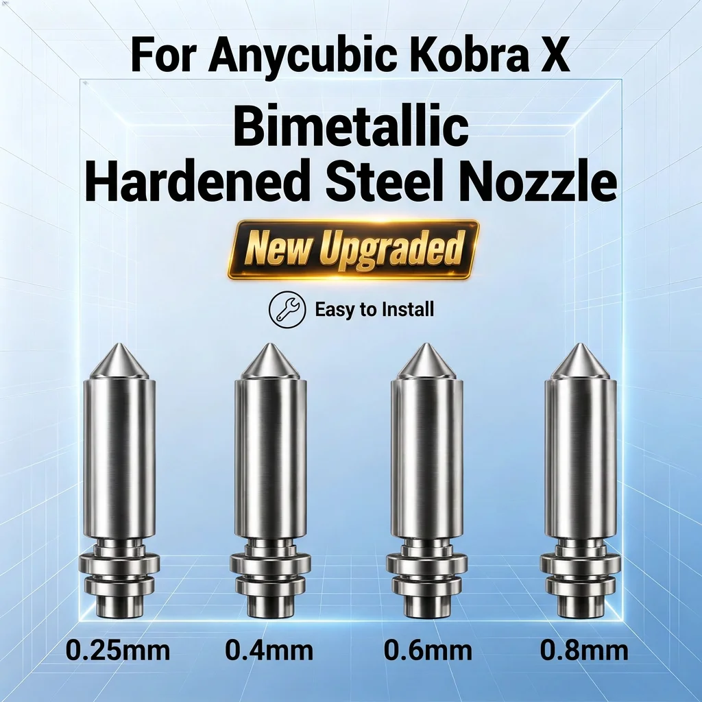 Upgraded Bimetallic Hardened Steel Nozzle 0.25/0.4/0.6/0.8mm for Anycubic Kobra X 3D Printer Wear Resistant Replacement Parts