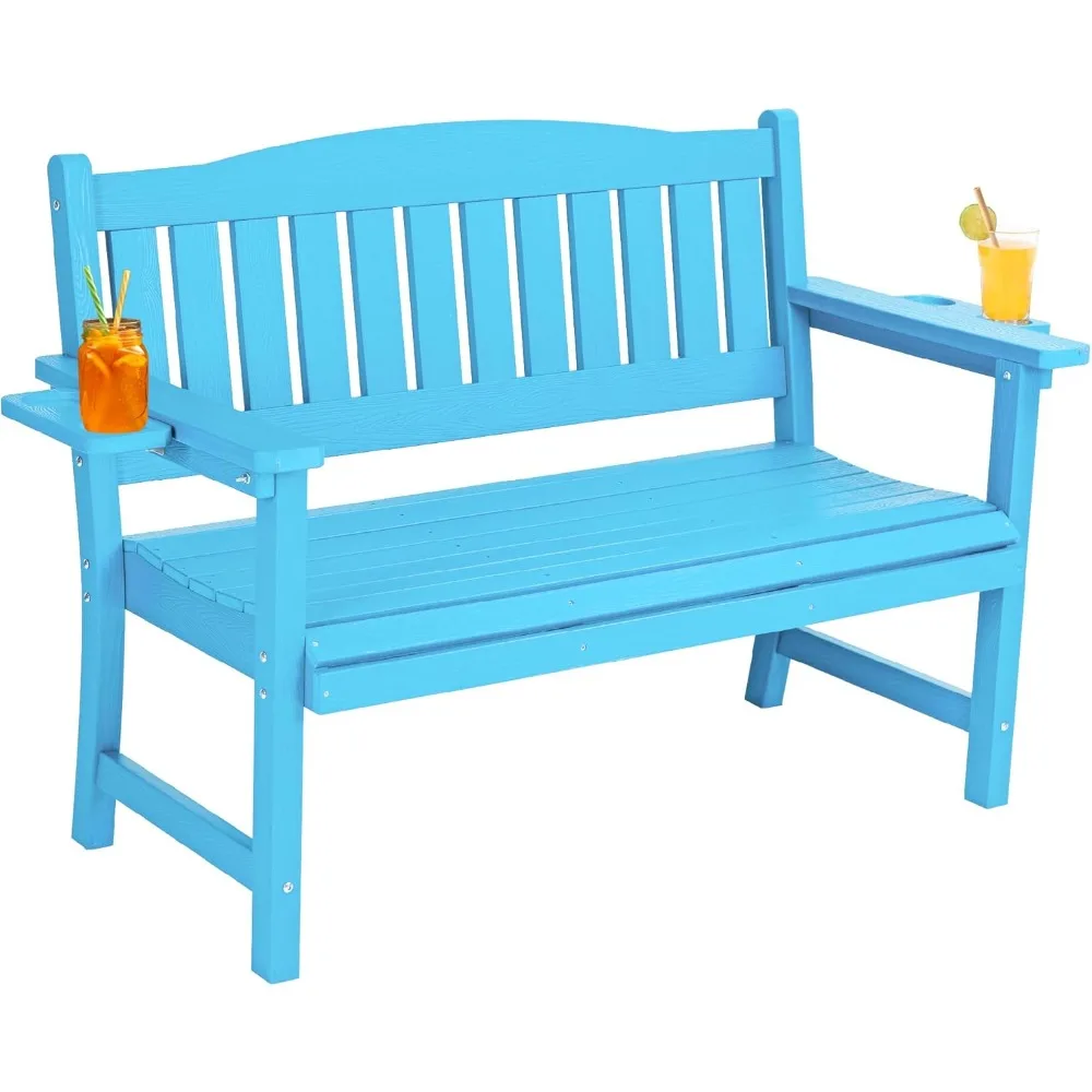 

2-Person HIPS Outdoor Bench, Weatherproof Garden Bench with 800 lbs Weight Capacity, Artificial Wood Grains, Never Rot or Fade
