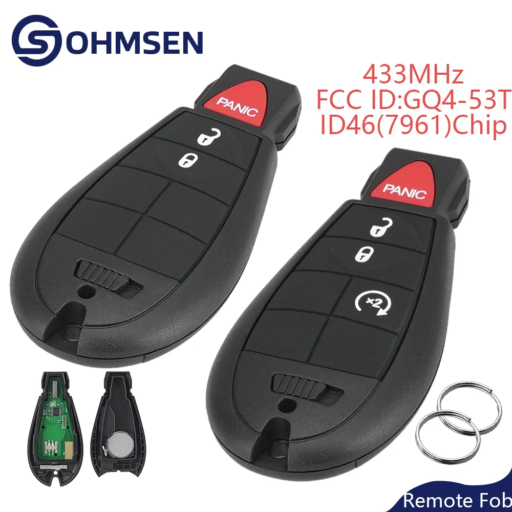

OHMSEN For Dodge Ram Remote Key Fob GQ4-53T 433MHz PCF7961 Chip 3 4 Button 1500 2500 3500 4500 5500 2013-2020