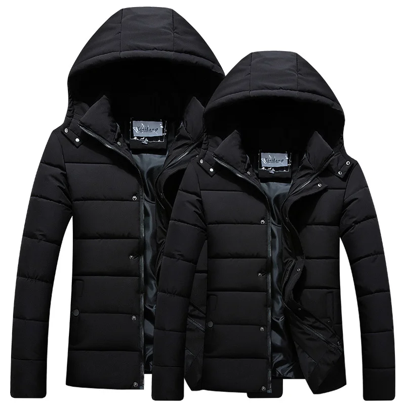 Winter Men's Coats Hooded Brand 2023 New Plus Size Thick Warm Cotton Padded Jackets for Men Parkas Solid Color Outerwear