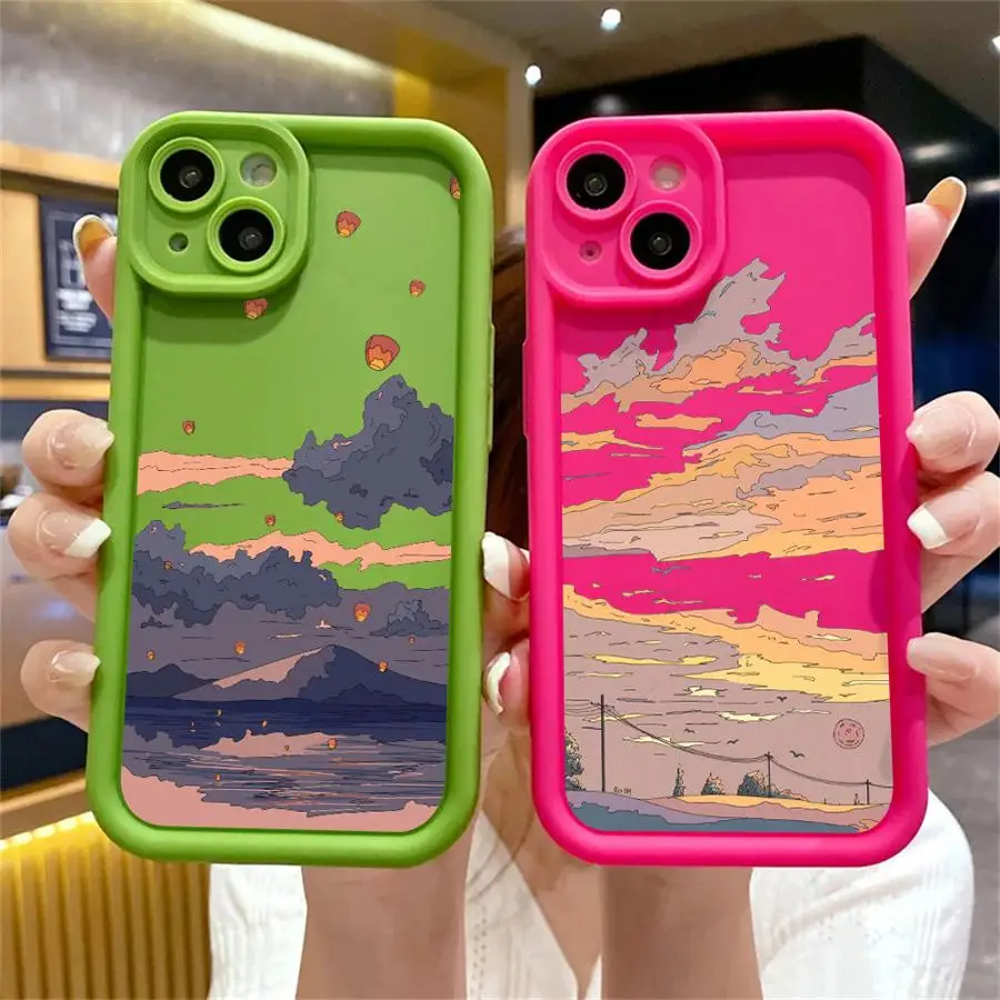 Summer Sky Suspension Case For Apple iPhone 15 11 13 14 Pro Max 12 Silicone 15 Plus 11Pro Soft Phone Cover