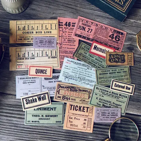 19 Pcs Retro Ticket Craft Paper Junk Journal Ephemera Vintage Label Linen-finish Paper Album TN Scrapbooking Material Paper