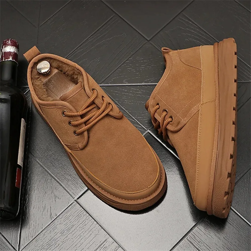 

Winter New Ankle Boot Designer Men's Warm Plush Platform Casual Leather Shoes Flats Walking Clunky Sneakers Zapatos Hombre