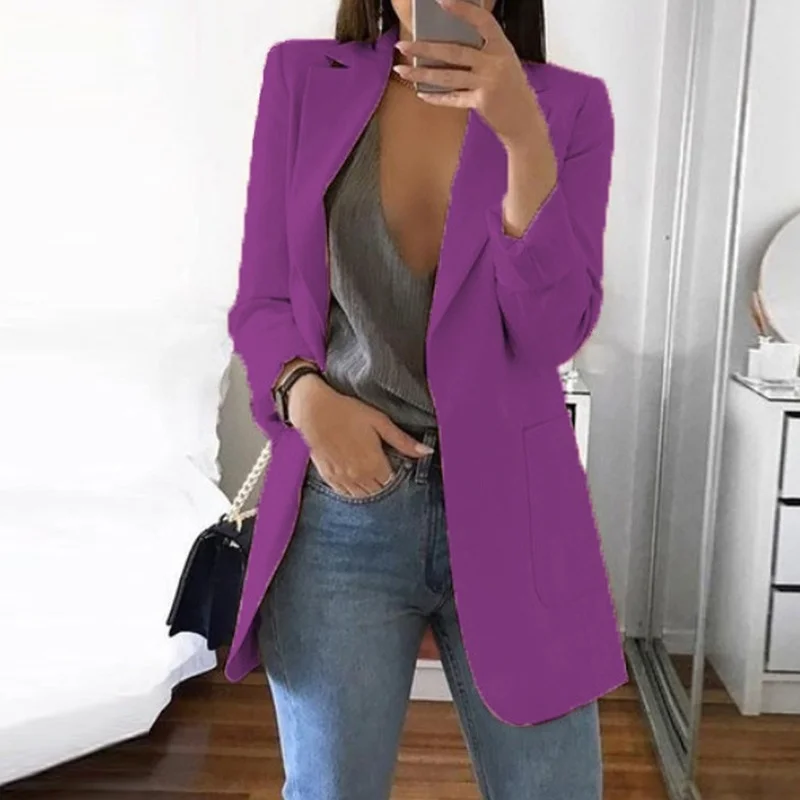 Solid Color Fashion 2024 New Casual Suit Collar Long Sleeve Slim Temperament Coat Women Large Size Hot Sale Streetwear Jacket