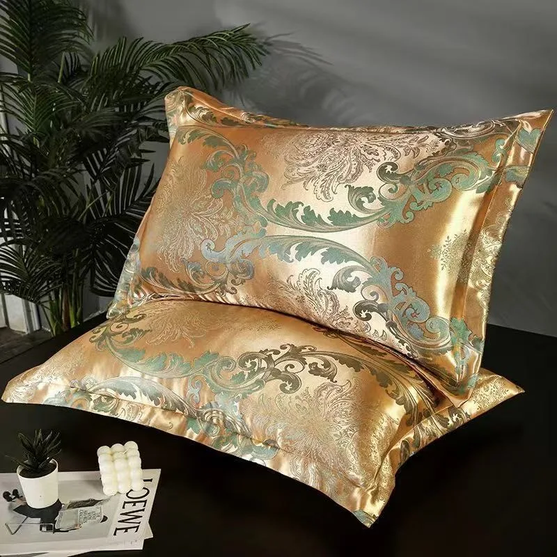 European Jacquard Ice Silk Pillowcase Set of 2 Satin Cooling Pillow Covers 48x74cm Soft Breathable Pillow Cover