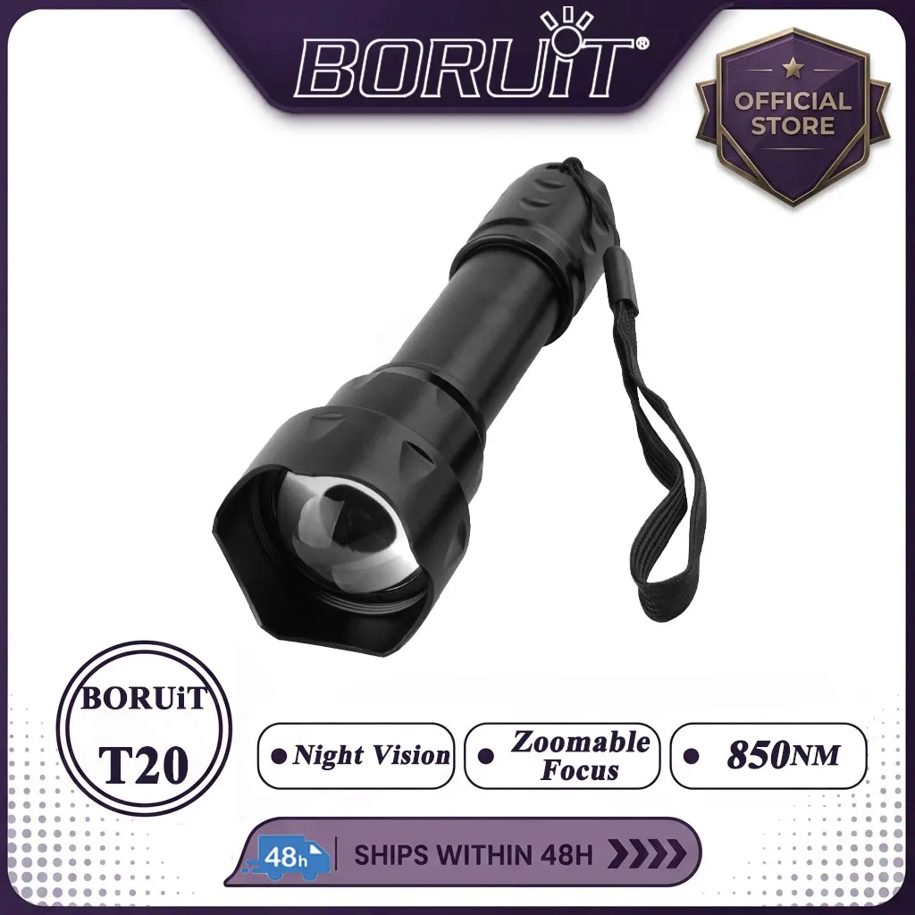BORUiT T20 Infrared IR 850nm Night Vision LED Tactical Flashlight Zoom IPX6 Waterproof Torch Use 18650 Battery Hunting Lantern