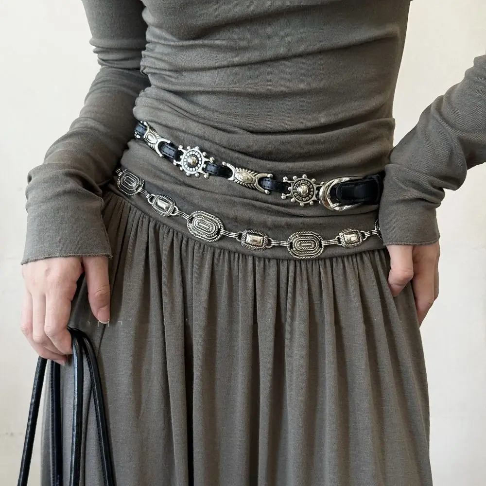 Personality Y2K Metal Carved Belts Spicy Girl Slim Bohemian Style Belts Thin Exaggerated Ethnic Style Waistband Women