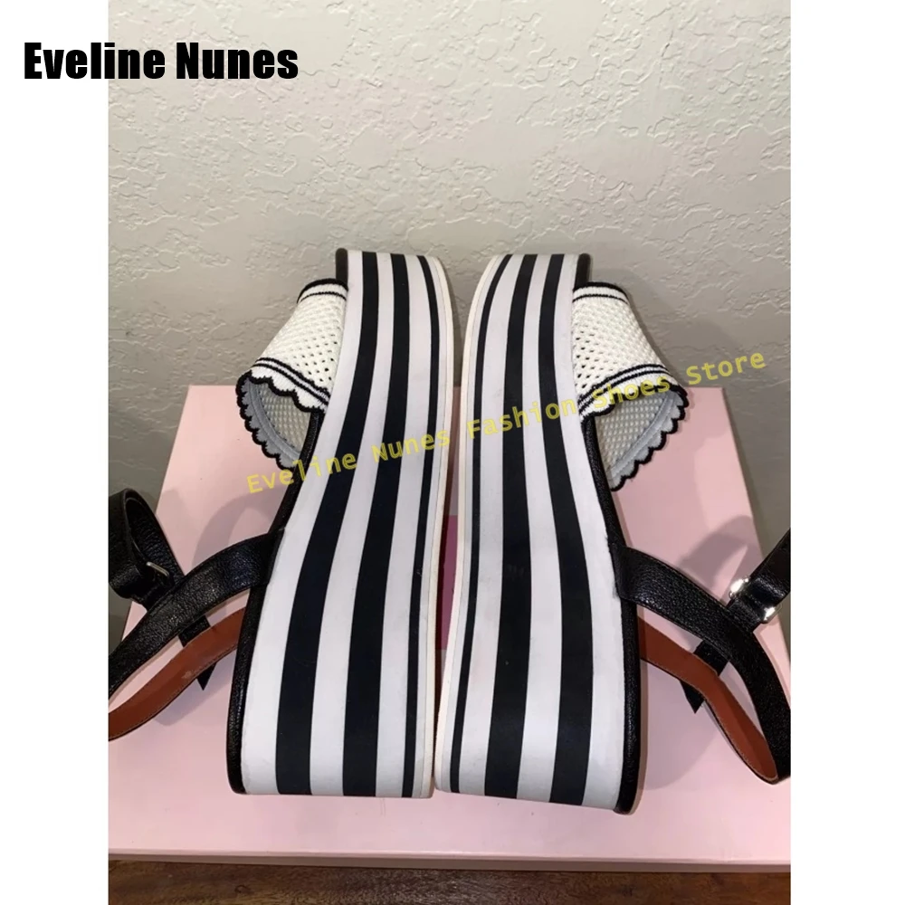 Knitting Thick Sole Platform Sandals Square Toe Hook and Loop Slingback Mixed Colors Women Casual Sandals Cosplay Lolita Shoes