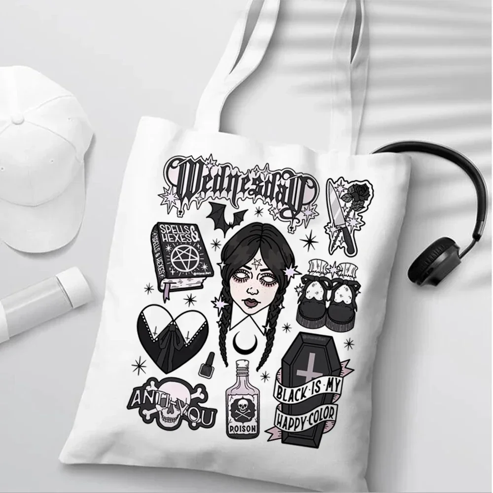 Borsa per la spesa riutilizzabile femminile Eco Nevermore Academy day Addams Shopping Bag Tote Bags for Women Canvas Bag