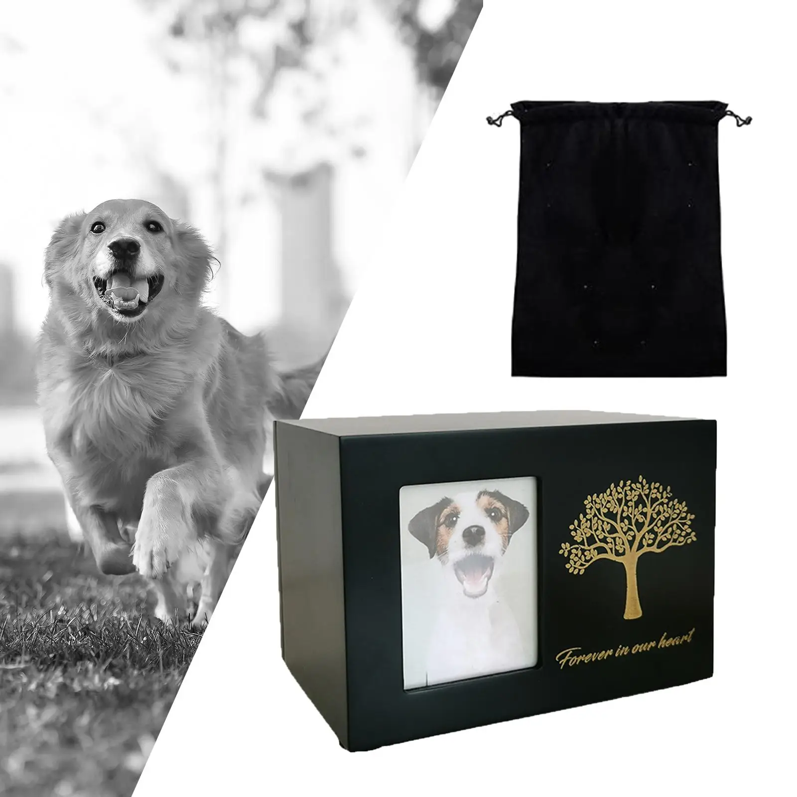 

Pet Cremation Urn Dogs Cat Ashes Keepsake Box with Photo Frame for Dogs Commemorative Wooden Souvenir Gifts Pet Memorial Urns