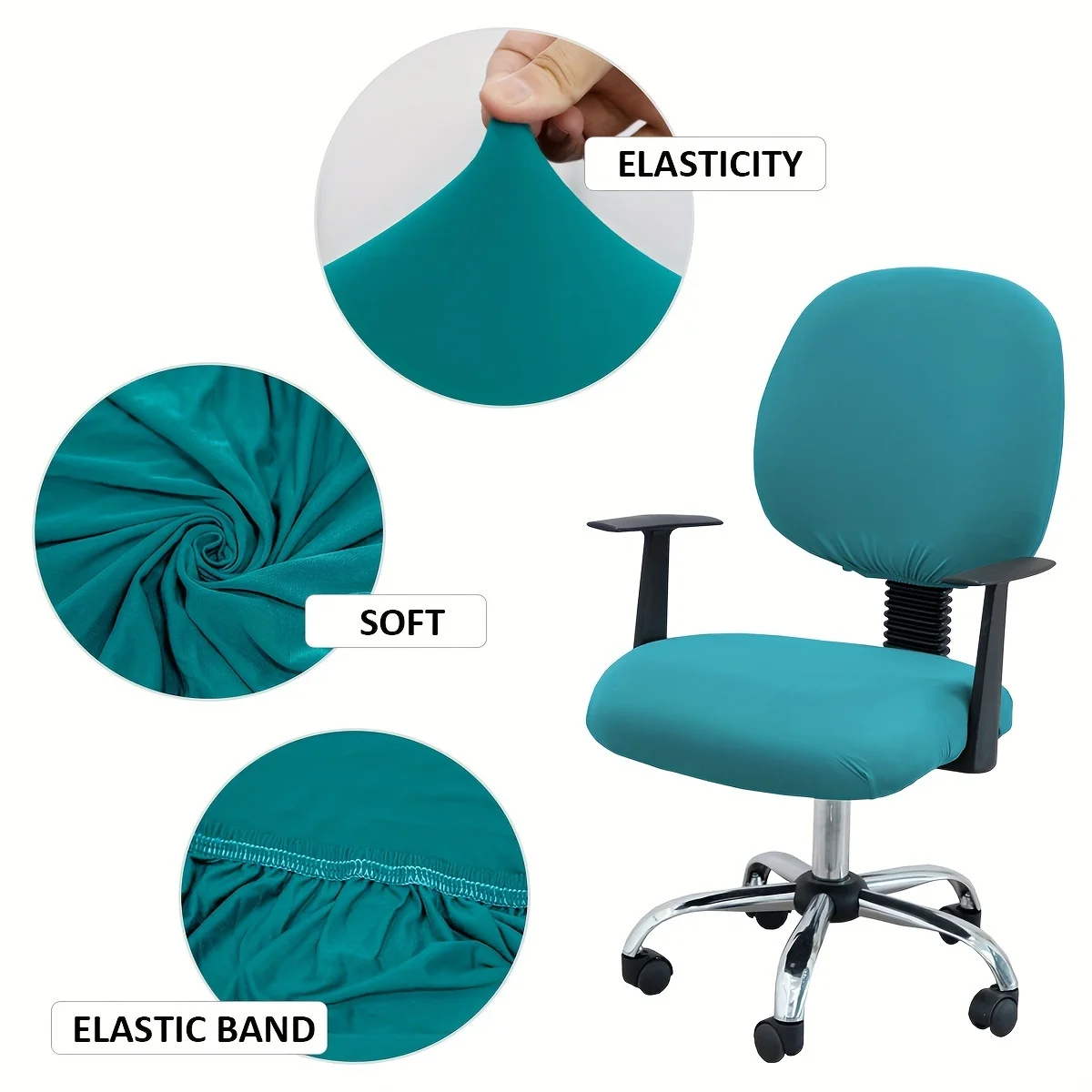 2 Pcs/Set Soft Stretch Computer Office Chair Slipcovers - Solid Color Chair Protector Covers for Living Room Office Home Decor