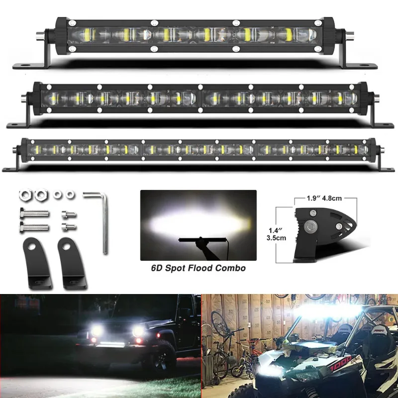 

6D 8" 14" 20" inch Ultra Strip LED Light Bar Driving Fog Lamp Work Light 4x4 Led Bar for Motorcycle Offroad SUV ATV Tractor