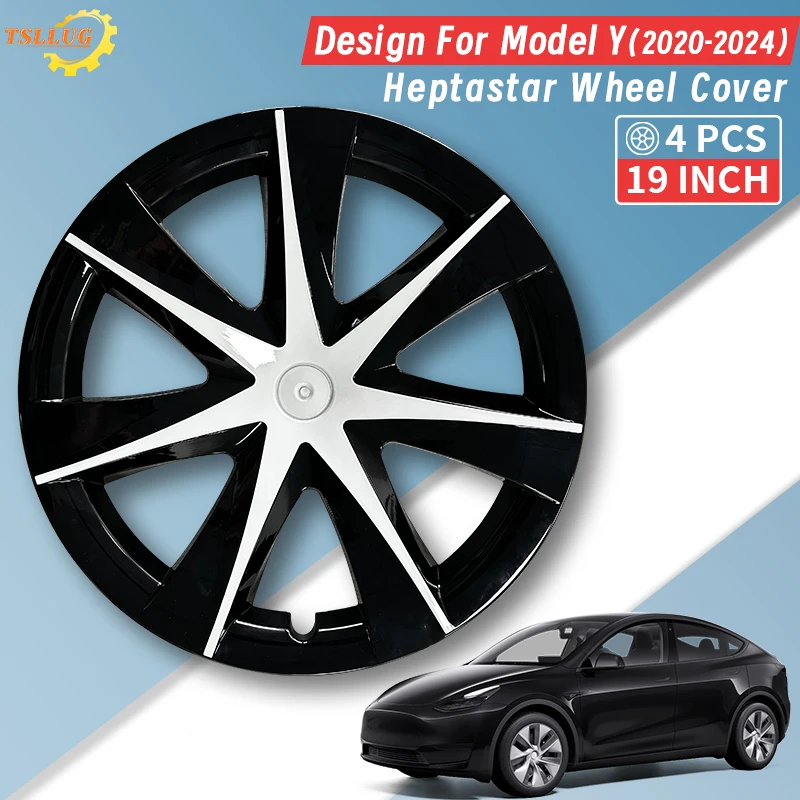 

4PCS 19 Inch HubCap for Tesla Model Y 2020-2024 Heptastar Style Automobile Hubcap Replacement Wheels Cover Full Rim Accessorie