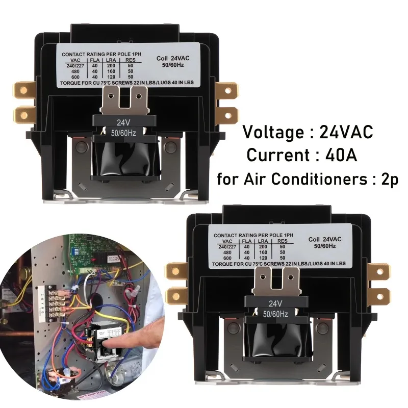 

2 Pcs 1 Pole 40 Amp 24 VAC Coil AC contactor 2P 30A AC Motor Contactor Replacement for Air Conditioner Compressor Condenser Unit