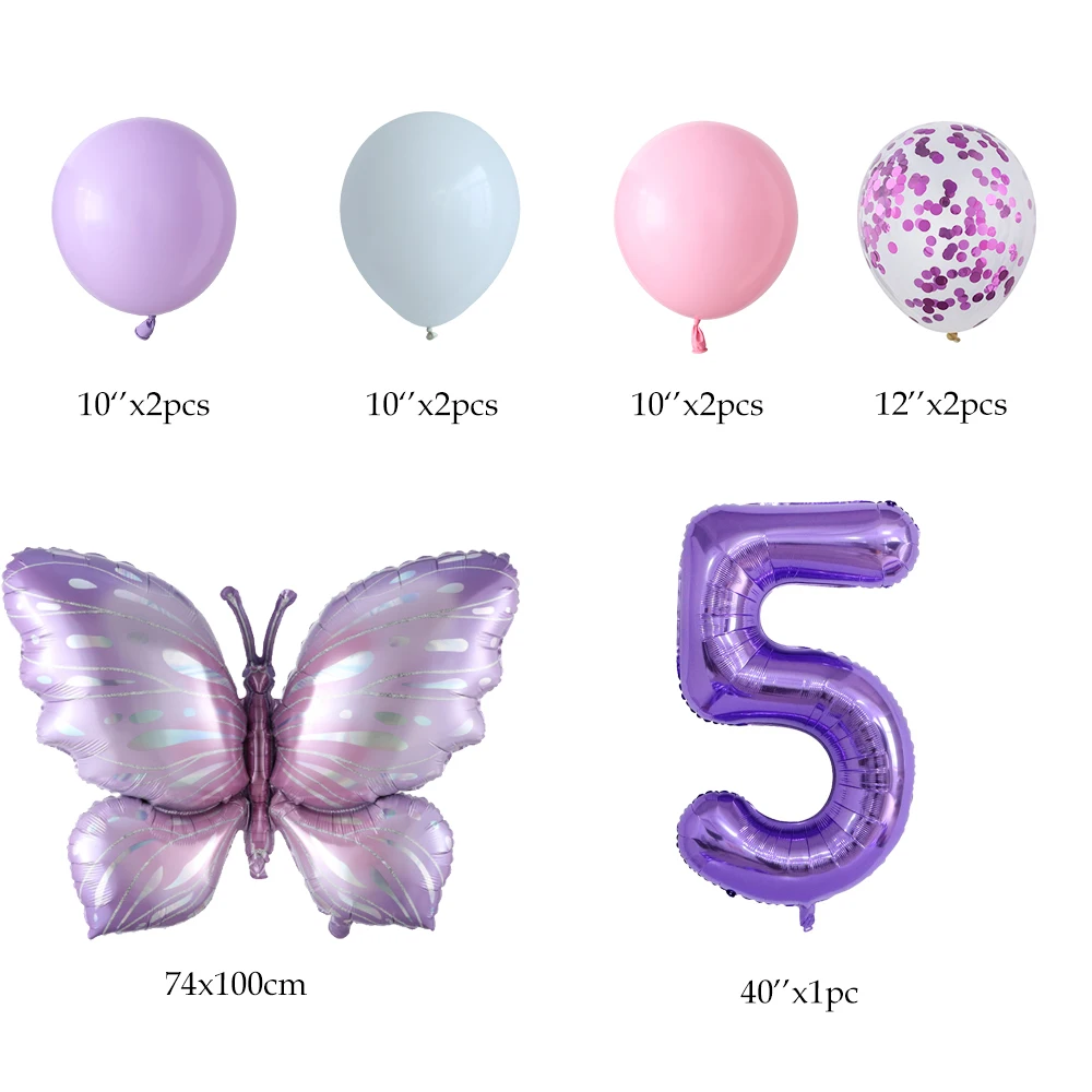 Ensemble de ballons numériques papillon violet 40 pouces, 10 pièces, grand ballon coloré en aluminium, décoration de fête prénatale, d\'anniversaire,