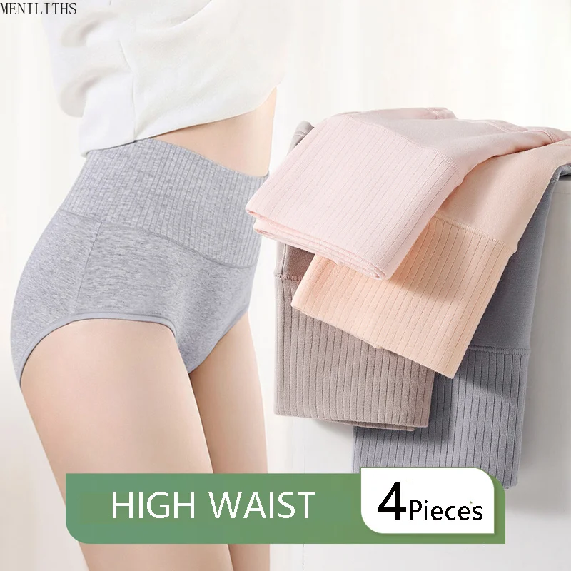 4Pcs/Set High Waist Underwear Women Panties Body Shaper Underpants Solid Girls Briefs Soft Cotton Panty Slimming Female Lingerie