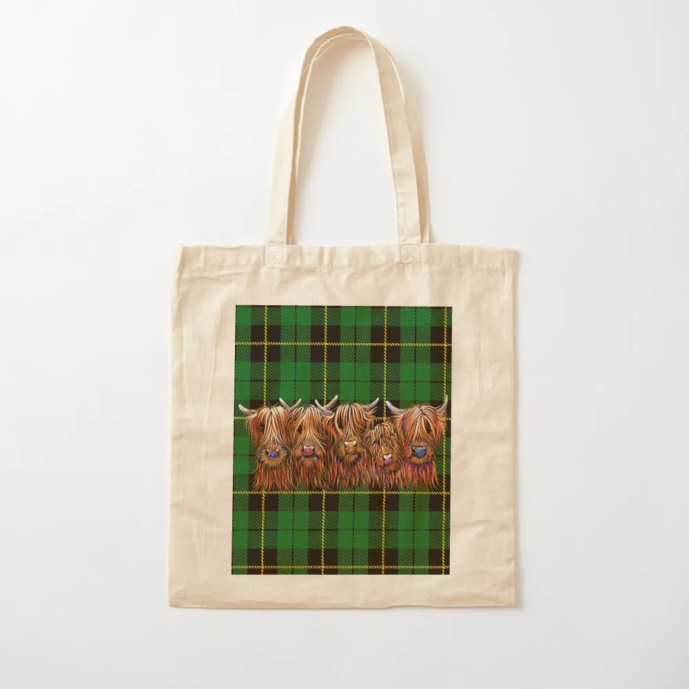SCoTTiSH HiGHLaND CoW ' TaRTaN - THe HaiRY BuNCH oF CooS G ' by SHiRLeY MacARTHuR Tote Bag Handbags tote bag woman