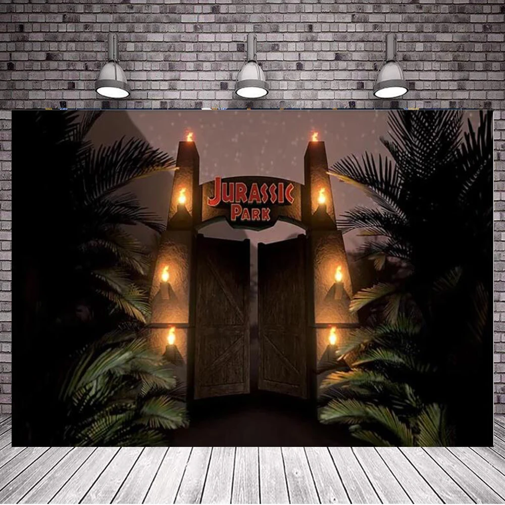 Photography Backdrop Jurassic World Park Gate Light Dinosaur Kid Birthday Party Decor Photo Background Photocall Banner Poster