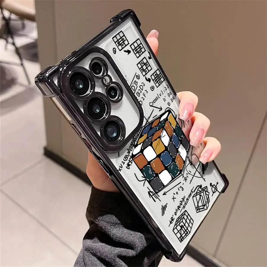 Casing untuk Samsung Galaxy S25 Edge S20 FE S24 S23 S21 Plus S22 Ultra Soft Phone Cover Pola Tutorial Rubik's Cube