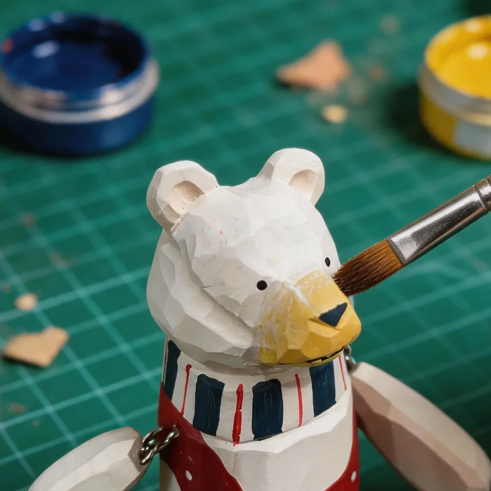 Handgeschnitzte Holzfigur Weißer Eisbär als Regaldekoration mit Beweglichen Gliedmaßen, Rustikale Heimdekoration, Weihnachtsgeschenk – Detail 6